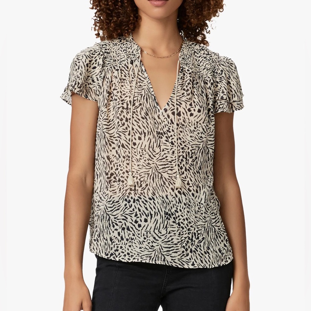 NEW WITH TAGS Paige Laramie silk georgette cheetah print top size L